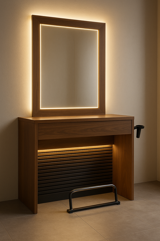 Postazione barbiere con specchio LED – Noce & nero