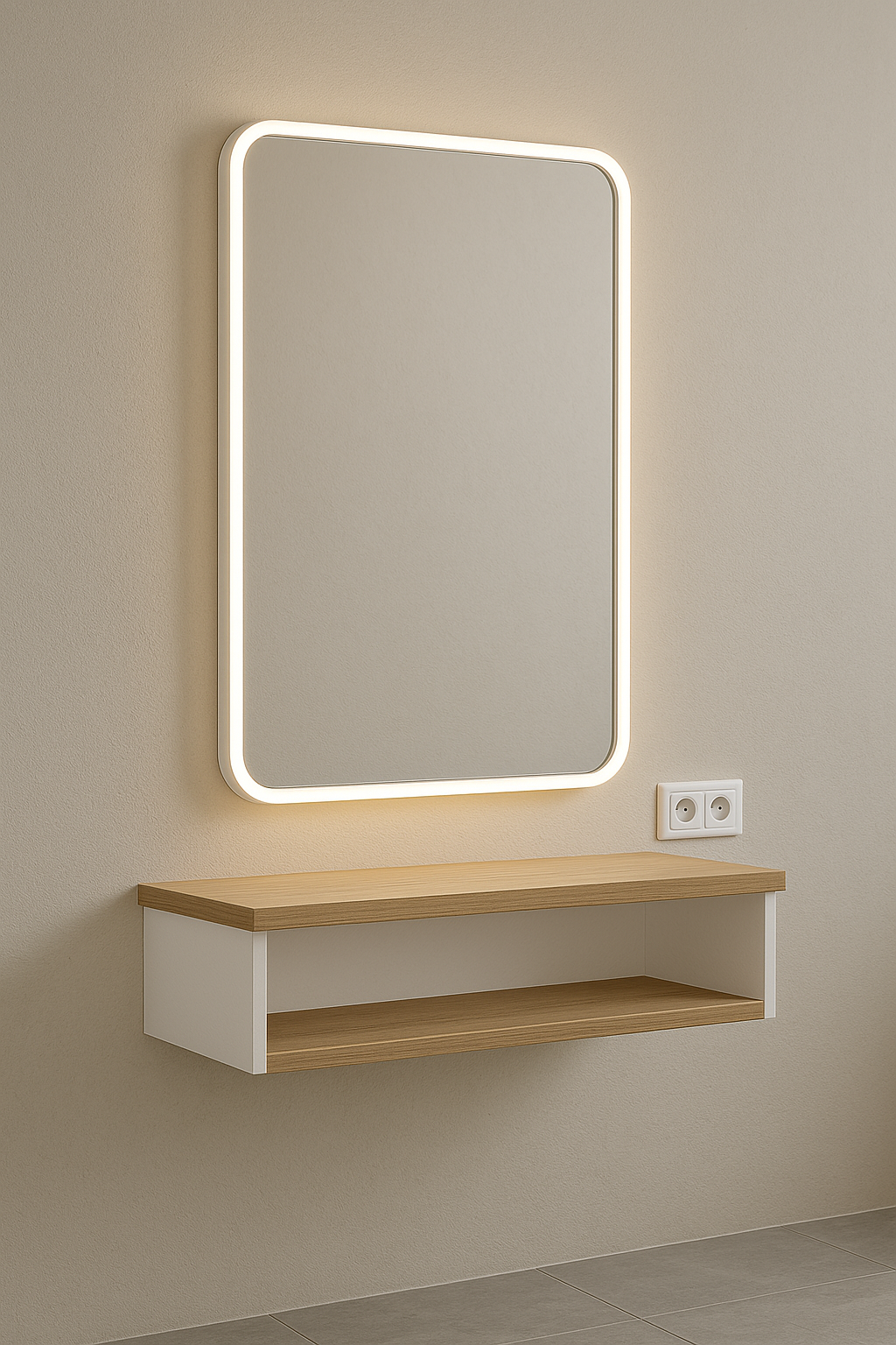 Specchio parrucchiere LED con mensola sospesa